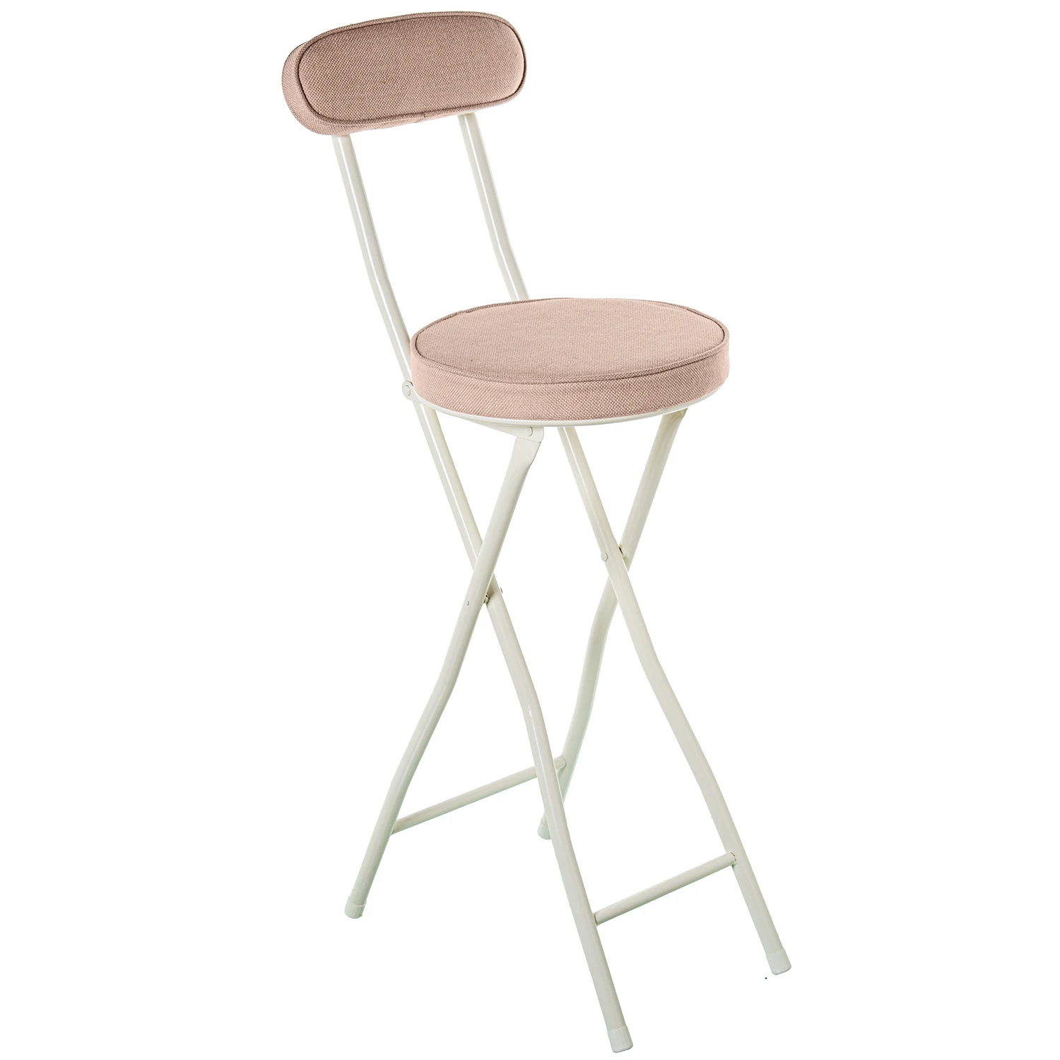 Taburete alto con respaldo metalblanco tela beige 30x42x93cm alt.asiento: 66cm