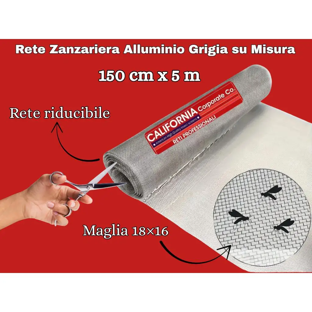Malla de Mosquitero 150 cm x 5 Metros Aluminio 18/16 Repuesto Americano Color Gris