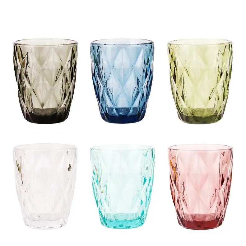 TRESV 6 Vasos Cristal de 300ml｜Resistente a Cambios Térmicos｜Para Whisky/Zumo en Casa｜Colores Intensos