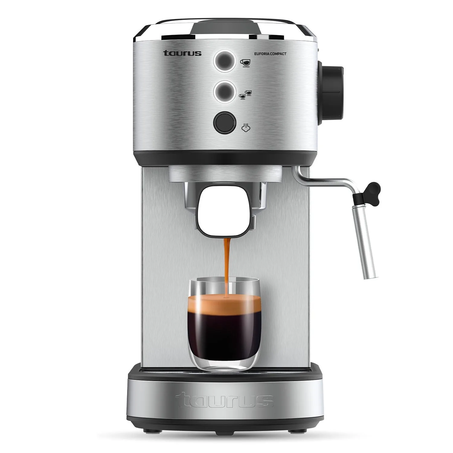 Taurus - Cafetera Espresso Euforia Compact. Color Gris. Material producto Acero inoxidable. Potencia 1350 W. Hasta 2 Tazas. Vaporizador.