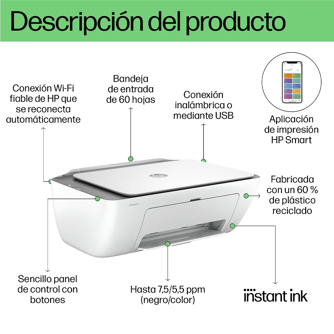 Multi-function printer HP DeskJet 2820e - Wifi/Bluetooth - HP + 3 months Instant Ink-White