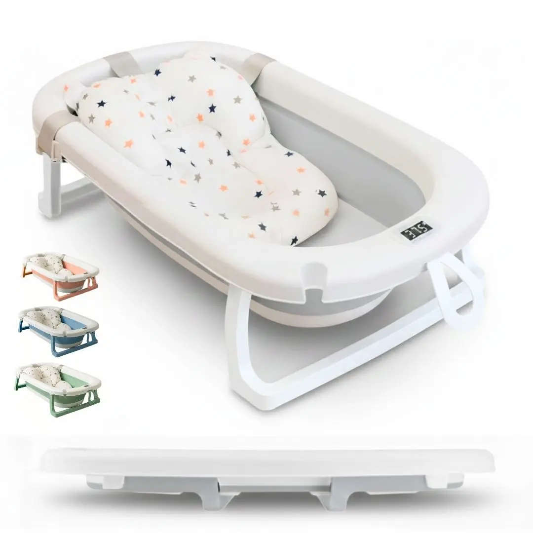 BATHBY Bañera Plegable para Bebés Recién Nacidos, Cojín Reductor, Termómetro Integrado y Patas Antideslizantes, Compacta y Segura