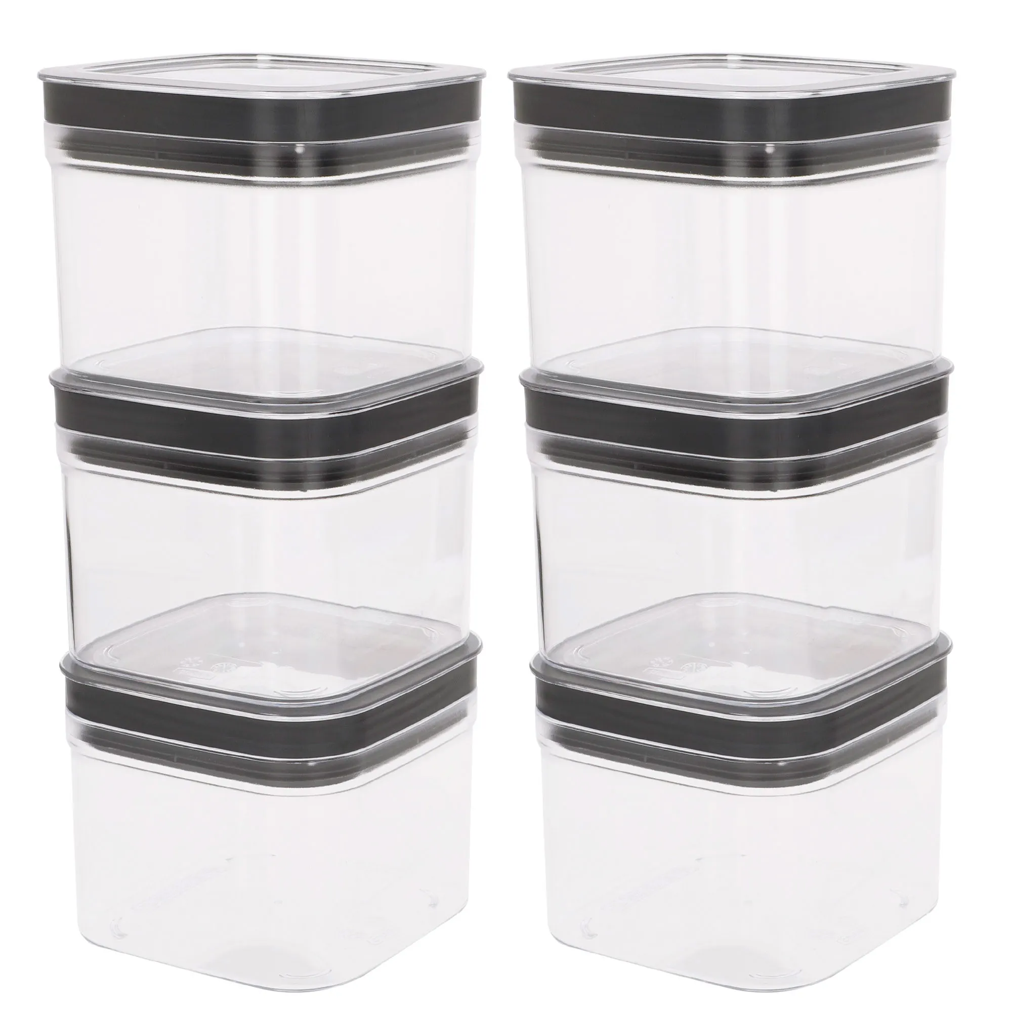 Curver - Pack 6 uds bote multiusos Dry Cube 0,8-2,3L, de plástico BPA Free, sistema apilable, sellado hermético, tapa y base transparentes, apto lavavajillas, conservación alimentos secos, almacena y apila, organizador cocina