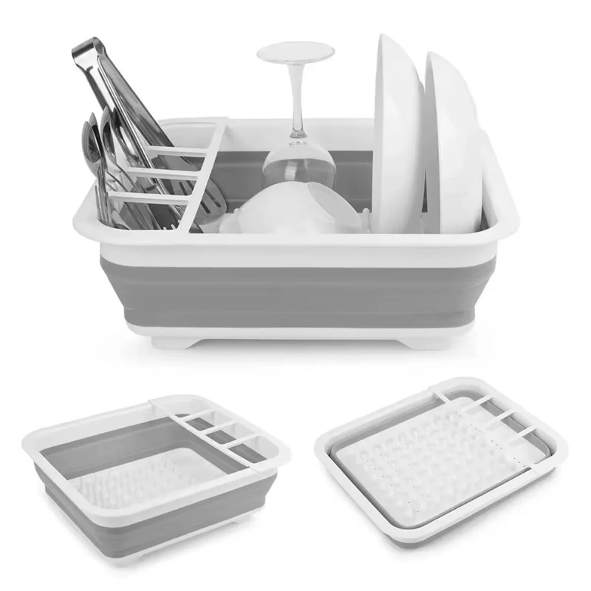 Escurridor plegable para fregadero con silicona ,Escurreplatos con orificios de drenaje ,Organizador versátil y practico para cocina