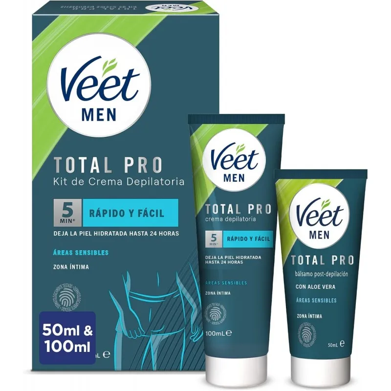 Veet Men Kit de Depilación para Zonas Íntimas del Cuerpo, Crema Depilatoria Hombre 100 ml y Bálsamo Post-Depilación 50 ml - Veet