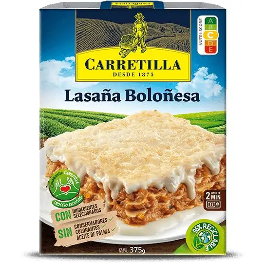 Barrow lasagna Bolognese 10 units of 375 g ready dishes with selected ingredients, without preservatives or colorants and without palm oil.