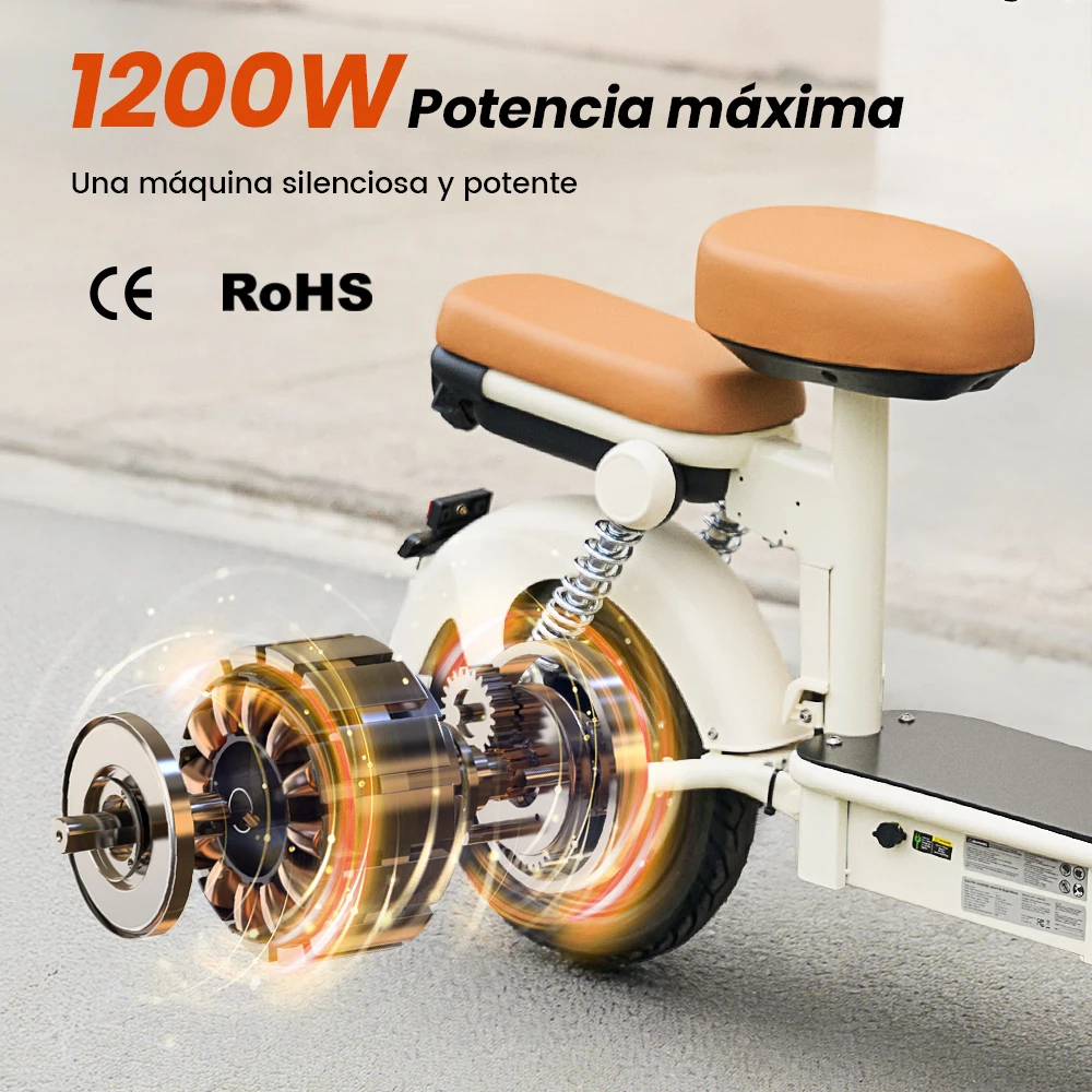 Patinetes Eléctricos iScooter Y16 con Asiento para Adulto 120kg – Potente 1200W – Ruedas 14″ – 48V20Ah – Velocidad Máx. 45km/h – Autonomía 100km 7