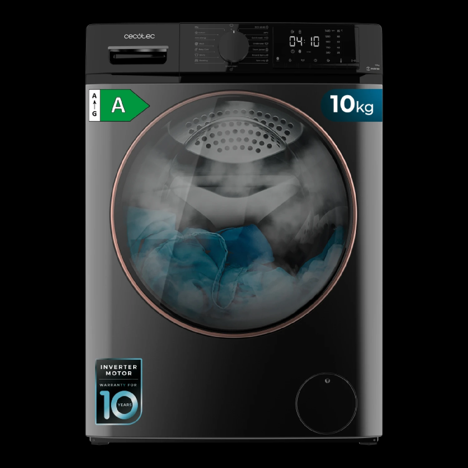 Cecotec Lavadora 10Kg Carga Frontal Bolero DressCode 10610 Inverter Steel A. 1400 RPM, Steam Max, Motor Inverter Plus