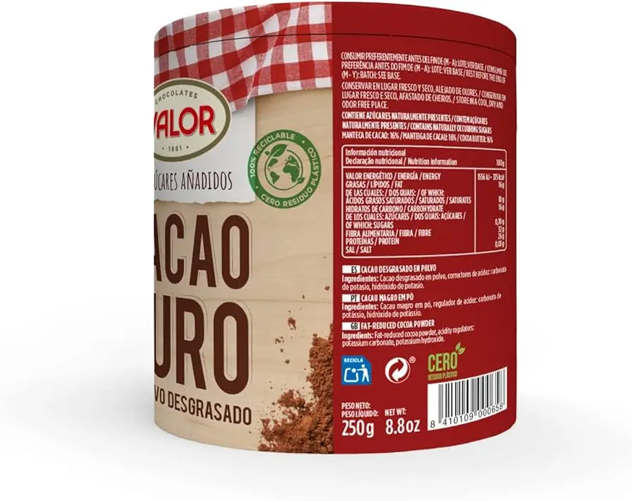 Pure cocoa value in fragrant powder 0% added sugars