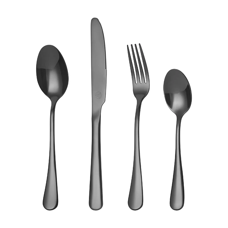 Mr.Spoon Juego 24 piezas cubiertos, Acero inoxidable 18/0, Color Negro brillo, Incluye cuchillo,tenedor,cuchara,cucharilla, Cubertería, Servicio para 6 Personas, Apto para lavavajillas. Ideas de