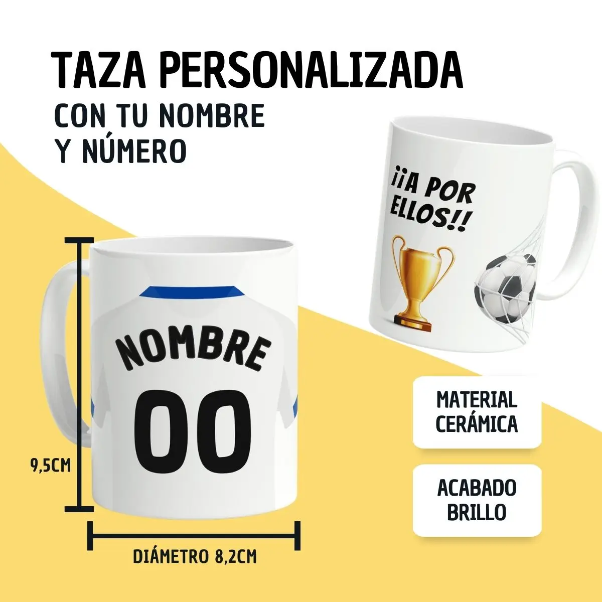 Personalized R.C.D. Espanyol Football Mug - Premium Ceramic, Customizable Name & Number, Ideal for Fans, Microwave & Dishwasher Safe, Perfect Gift for Football Lovers, Capacity 330ml.
