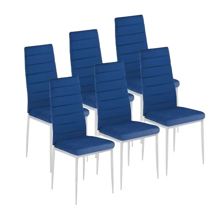 Juego de 6 sillas Avatar- tapizadas en tela Velet color azul - patas metálicas cromadas.