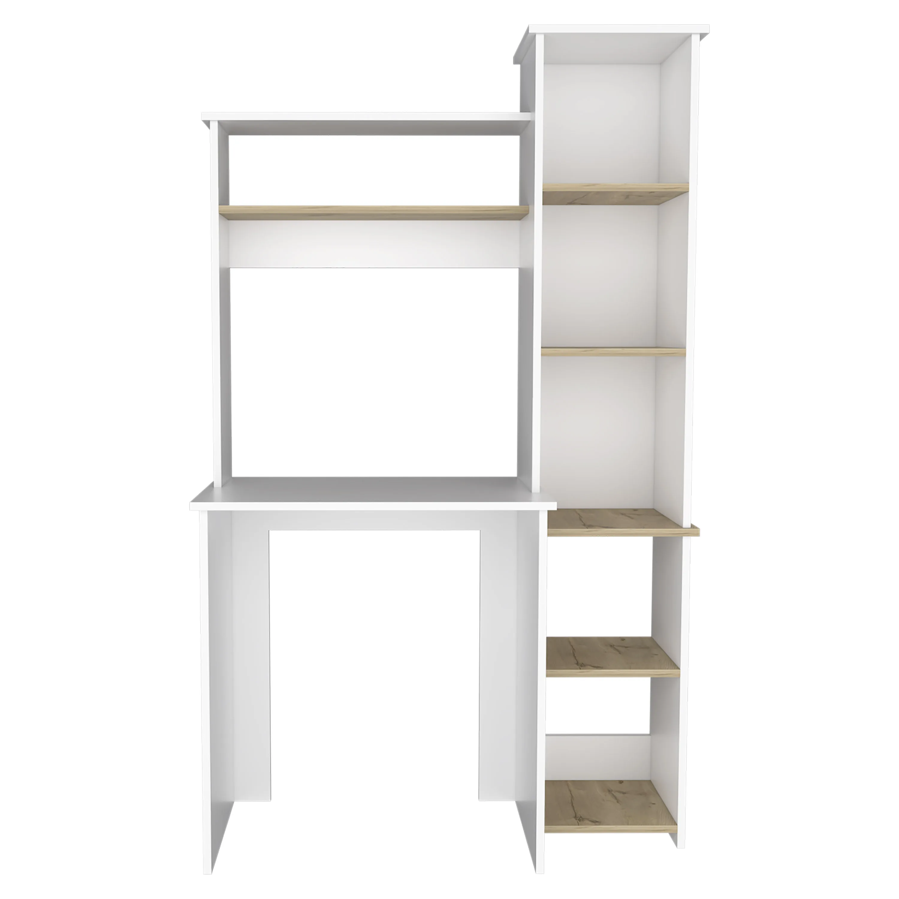 TUHOME Mesa de Escritorio Heinrich, con estantes, Duna / Blanco Madera manufacturada Oficina-Mesas