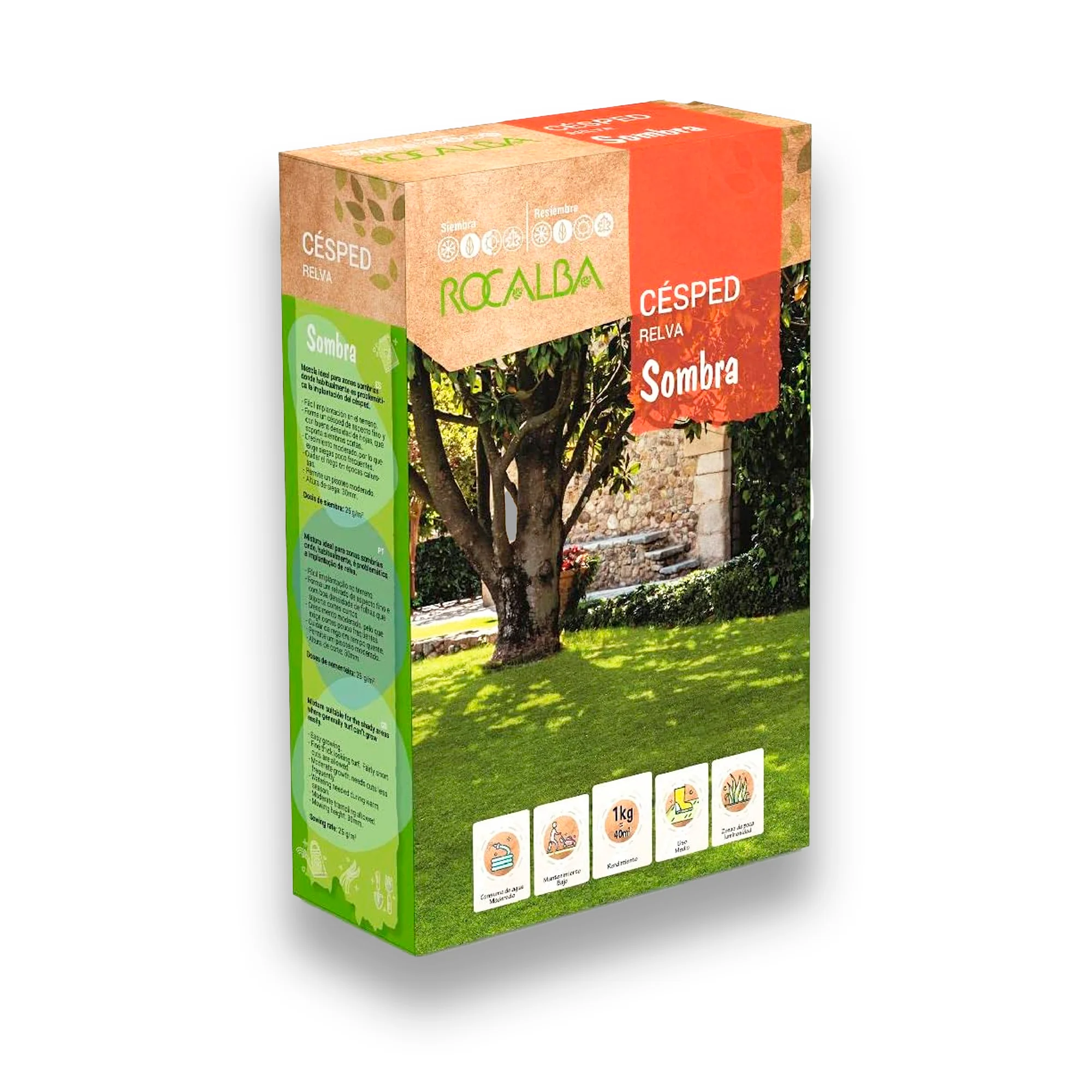 Semilla Césped Sombra 1 kg Rocalba | Rendimiento para 40 m2 | Fórmula SOMBRA para Zonas Sombrías | Césped Fino, Denso y Resistente | Bajo Mantenimiento | Ideal para Jardines con Sombra | Nexum Market
