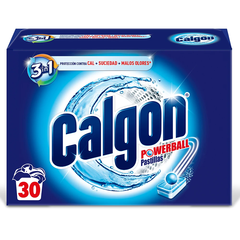 Calgon Powerball Pastillas - Antical para la Lavadora, Elimina Olores y Suciedad - 30 pastillas