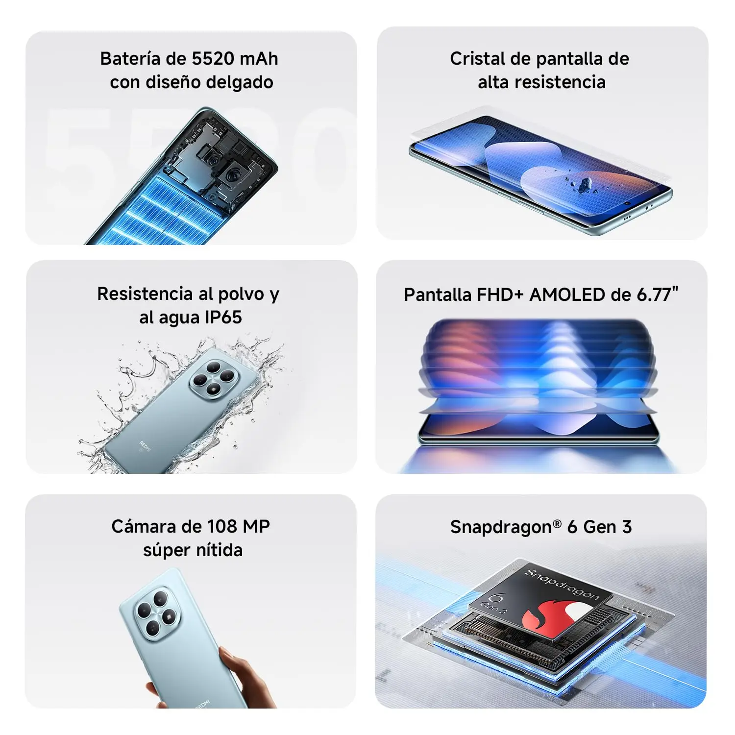 Móvil Xiaomi Redmi note 15 5G 8GB+256GB, Snapdragon® 6 Gen 3 , Cámara principal de 108 MP, Batería de 5520 mAh, Pantalla AMOLED de 6.77″ ，Versión ES (Cargador no incluido) 6