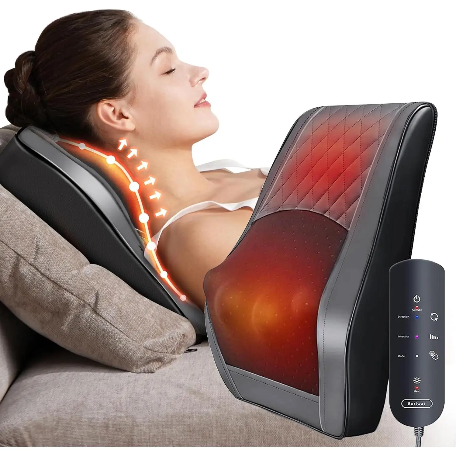 OMASSA Heated Back Massager, Electric 3D Kneading Massage Cushion for Pain Relief, Neck and Back Shoulder Legs Massager Black Color