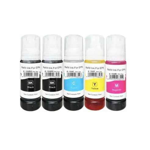 5 botellas tinta Compatibles Epson 104 Botella de Tinta (NEGROx2 + CIÁN + MAGENTA + AMARILLO)