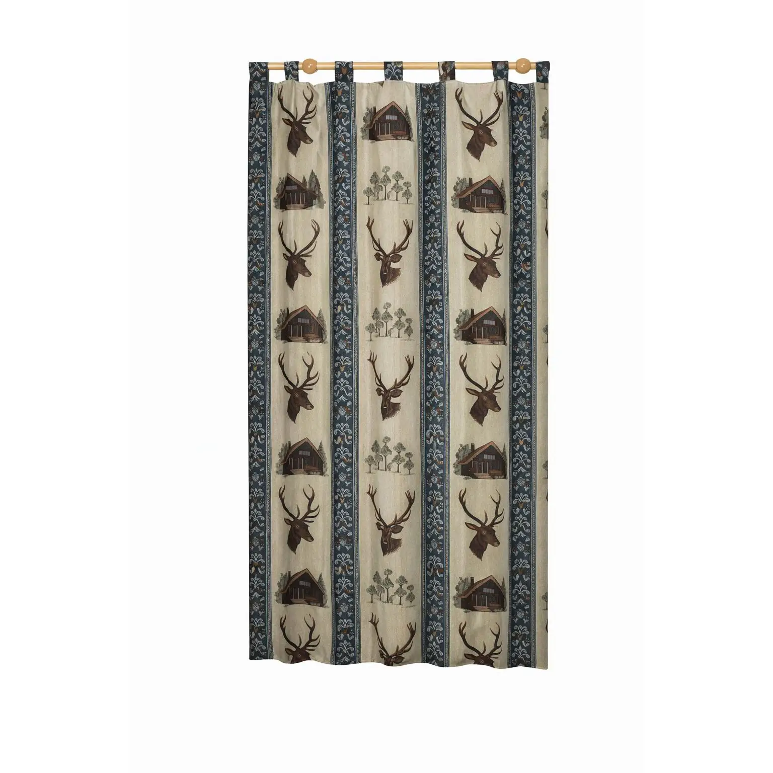 VALENTIA HOME Cortina Alpujarra Gamo Azul 140x260 cm | Trabillas | Apta para Interior y Exterior | Estilo Rústico Andaluz, Tema forestal