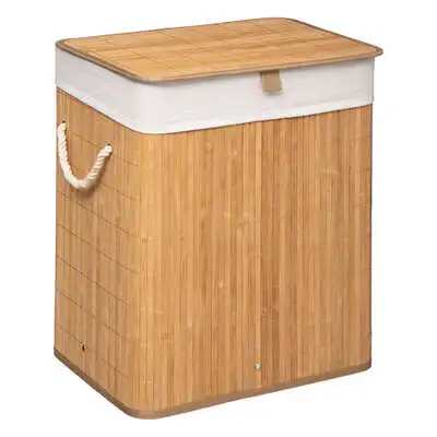 Factory plaid cloth-lined bamboo laundry basket | Wide capacity