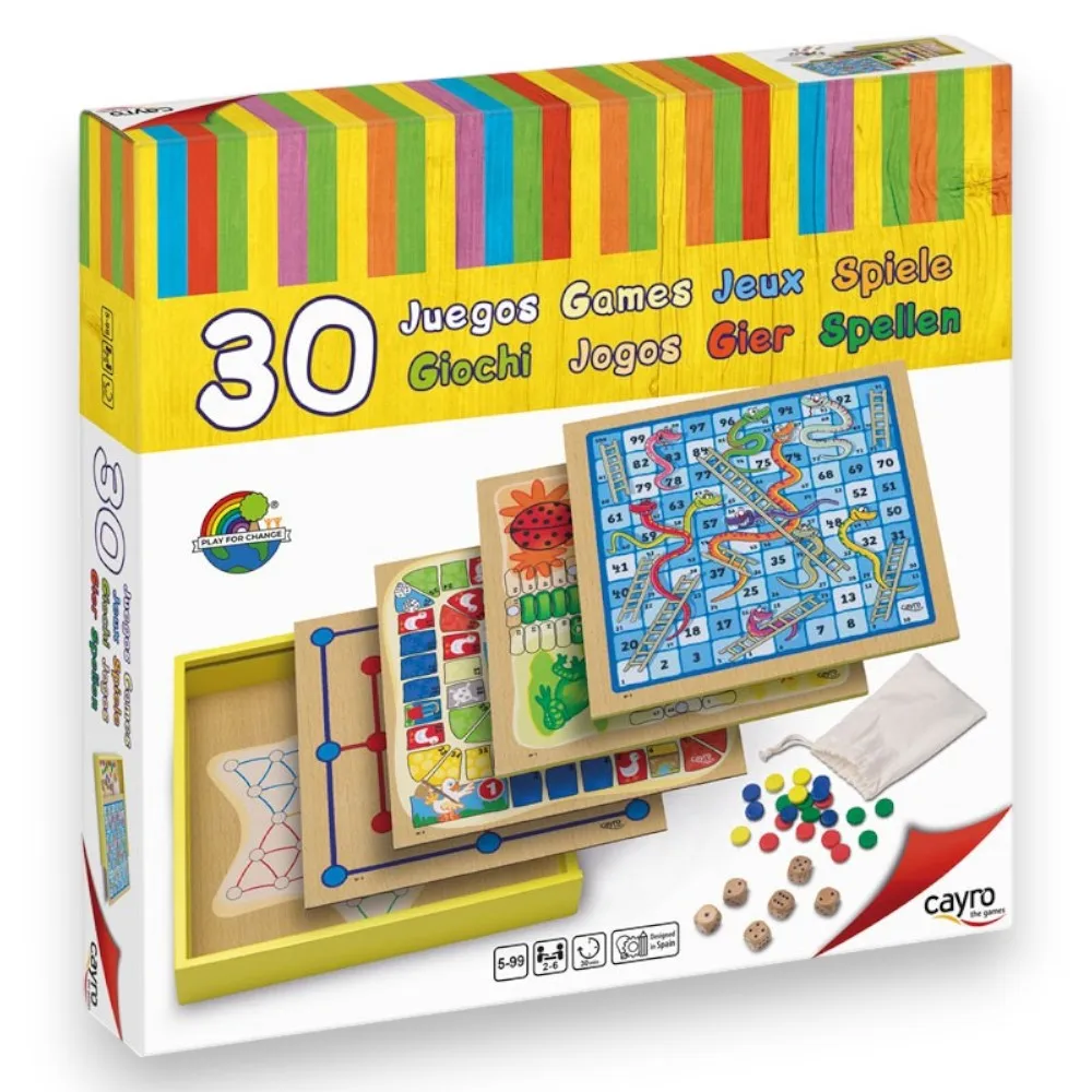 Cayro 30 Juegos Reunidos de Madera con Tableros Reversibles + Caja de Madera – Juegos de Mesa Educativos para Niños y Adultos