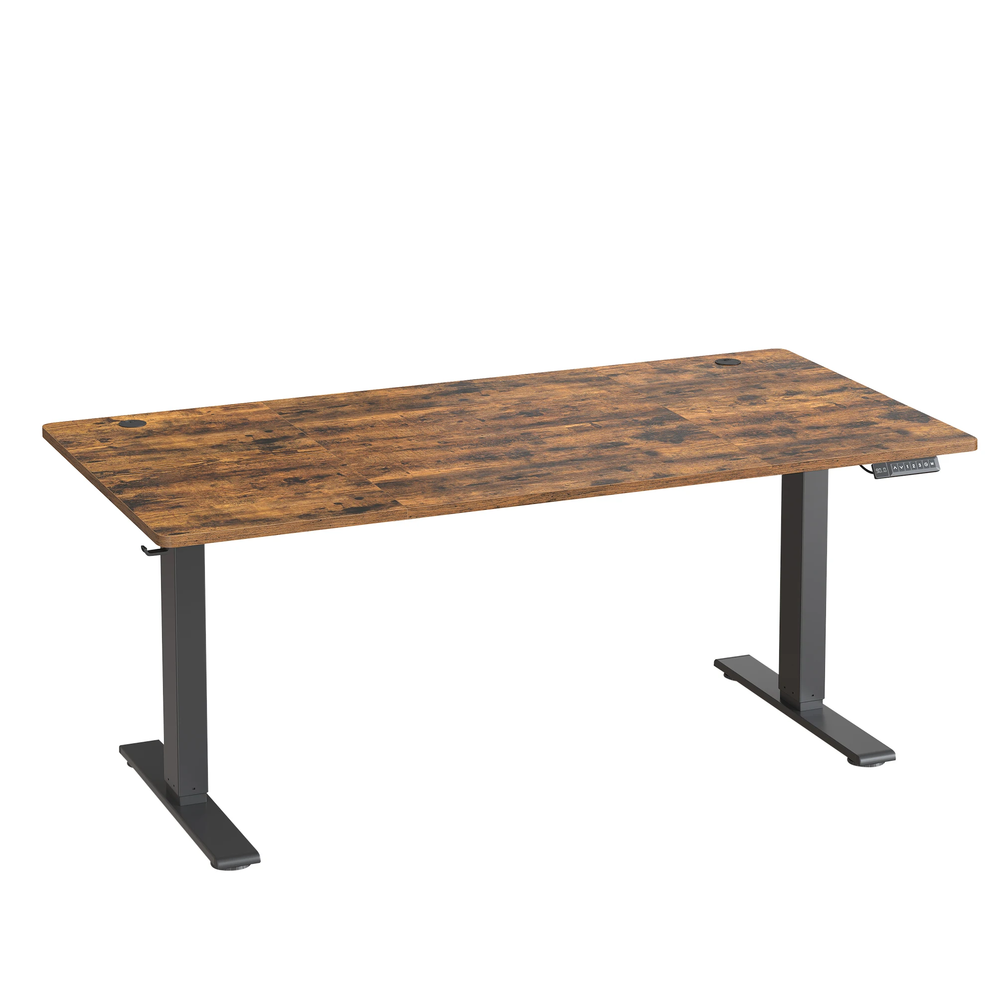 VASAGLE Escritorio Ajustable en Altura, 160 x 80 cm, Puerto USB-C, Estante para Regleta Eléctrica, Recordatorio de Sedentarismo, 3 Botones de Memoria, para Oficina, Marrón Rústico/Roble Dorad/Blanco