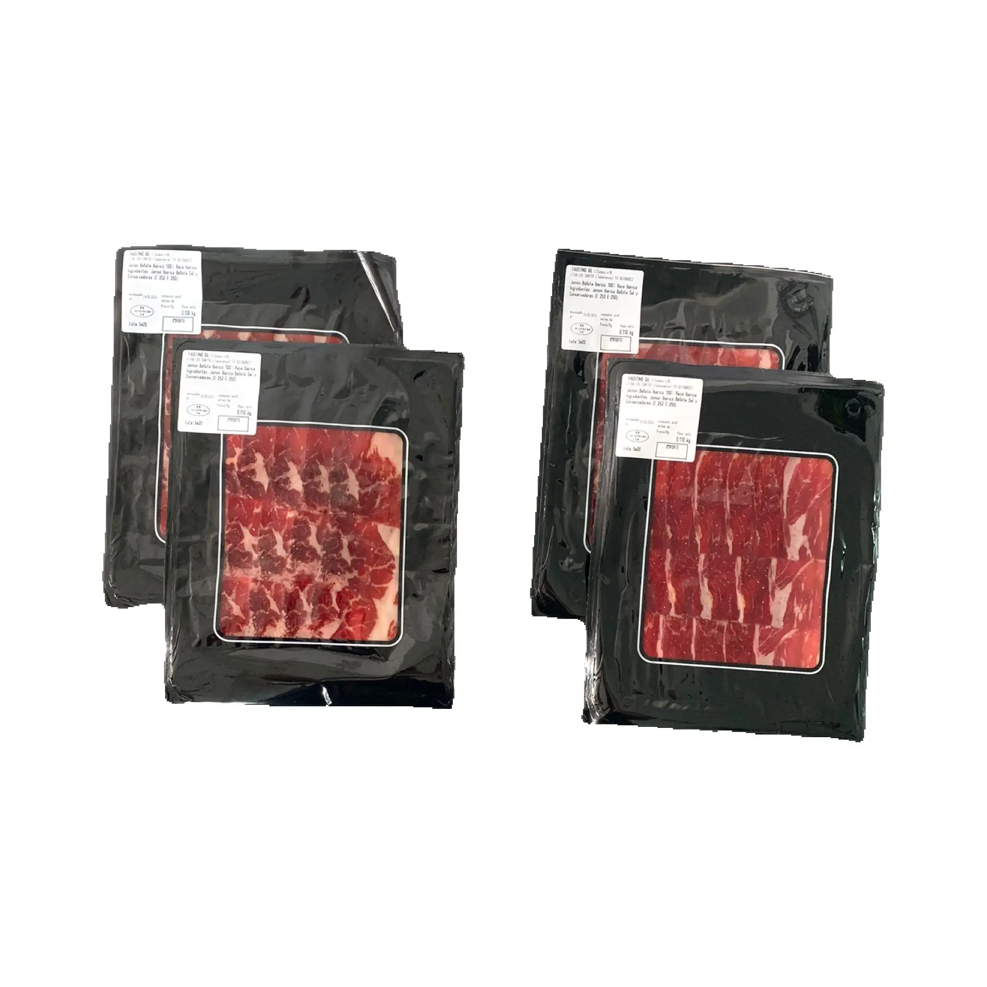 Acorn-100% Iberian ham-4 envelopes of 100g -FAUSTINO GIL PEREZ IBERICO acorn-cut by knife-acorn-sliced acorn ham-knife acorn ham-traditional crafted knife-Iberian Faustino Gil-