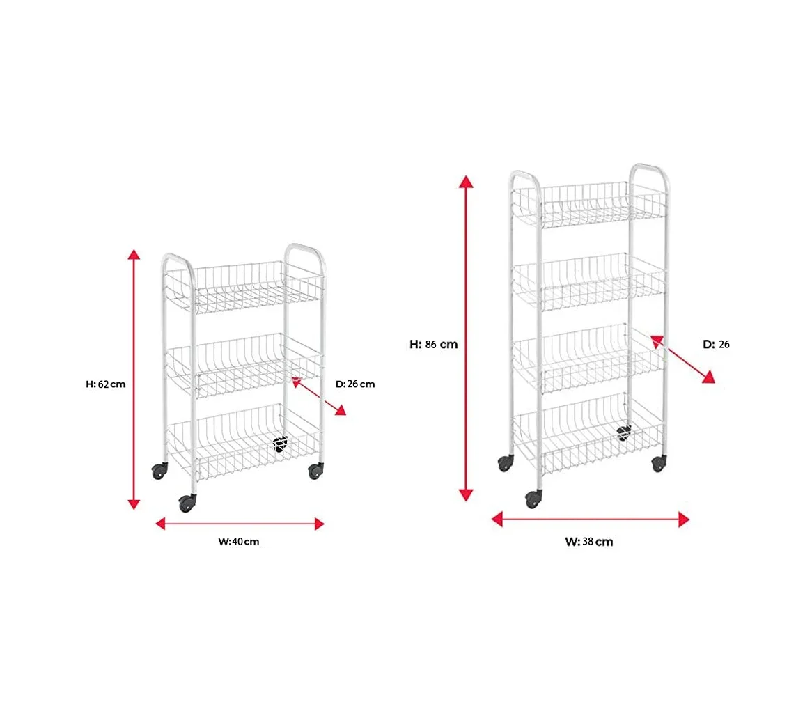 Metal kitchen cart with wheels and Metal mesh trays. TIMES C34,26x38x86cm, multipurpose greengrocer, living room, bathroom, kitchen 4 floors.