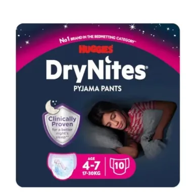 Huggies DryNites Niña 4-7 Años (17-30 kg) 10 Uds – Protección Nocturna Discreta y Cómoda