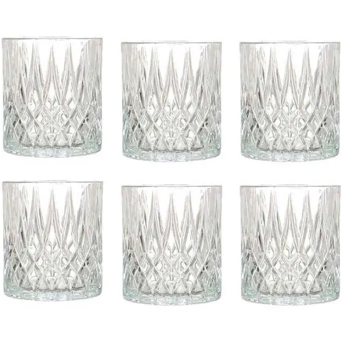 C.A - Set of 6 330 ml Crystal Whiskey Glasses, Diamond Design