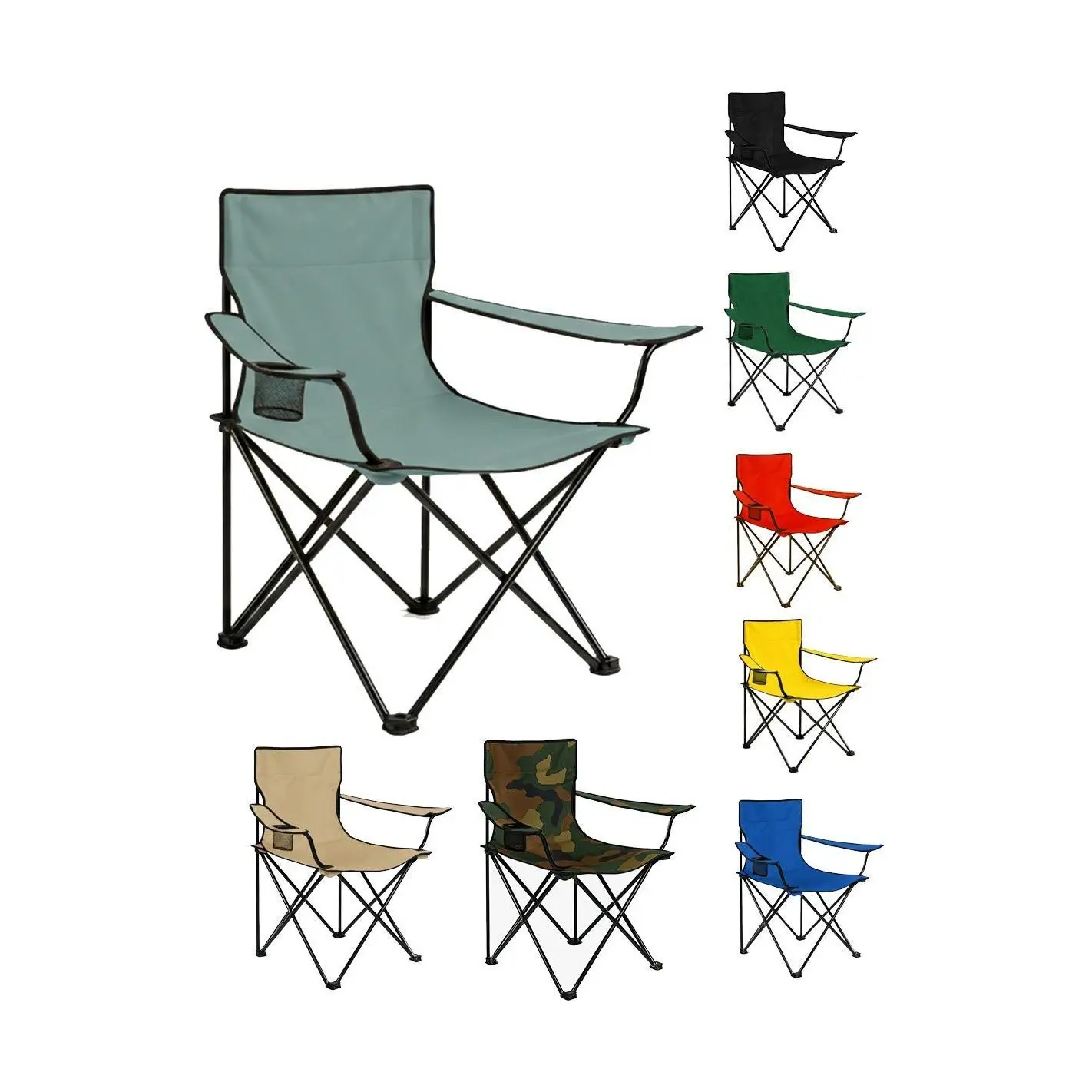 Silla de Camping plegable con Portavasos | Metal y lona | 80x80x50 cm
