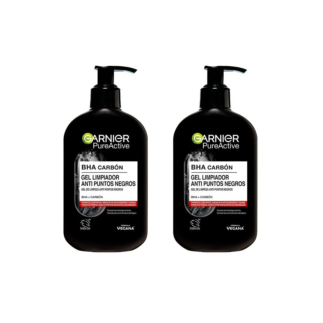 Garnier | Duplo Pure Active Gel limpiador Anti Puntos Negros con Carbón y Ácido Salicílico purifica intensamente los poros y reduce puntos negros 2x250ml
