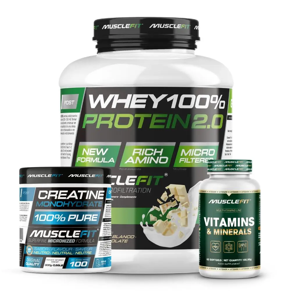 Pack WHEY 2kg + Creatina 300g + Multivitaminas 60 cáps - MuscleFit│MUSCLECULT│Avance Muscular