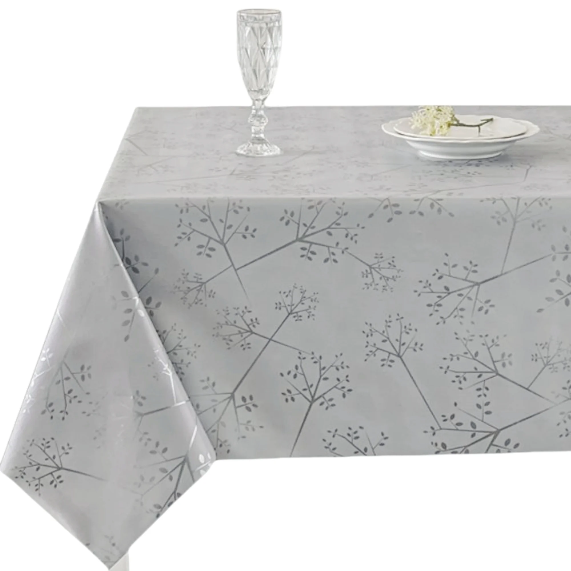Mantel de Hule PVC Rectangular Impermeable y Fácil de Limpiar – Diseño Plata y Blanco, Ideal para Cocina y Comedor