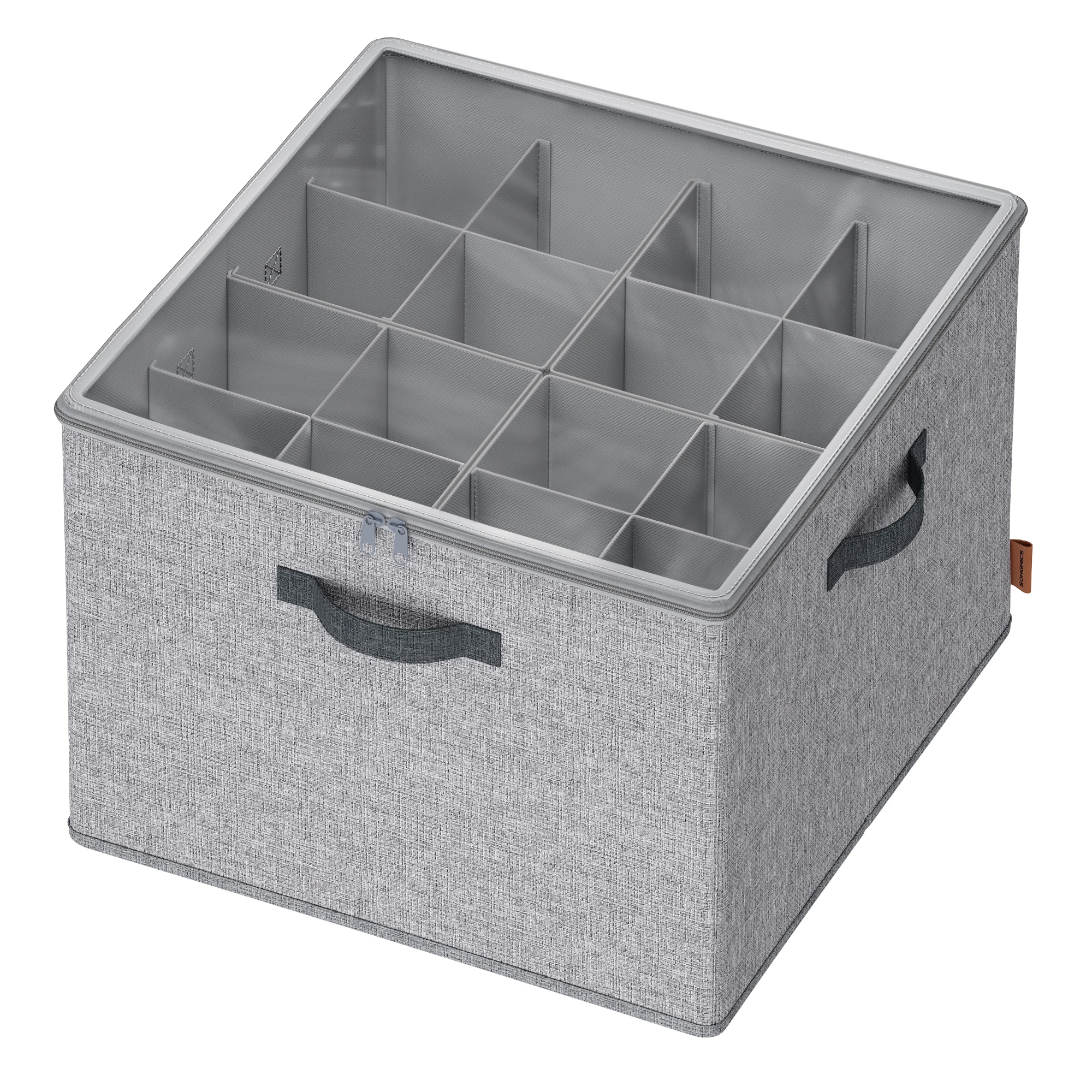 SONGMICS Organizador de Zapatos, para hasta 16 Pares de Zapatos, Ahorra Espacio, Separadores Ajustables, Apilable, Tapa Transparente, para Armario, Gris Paloma/Beige Capuchino