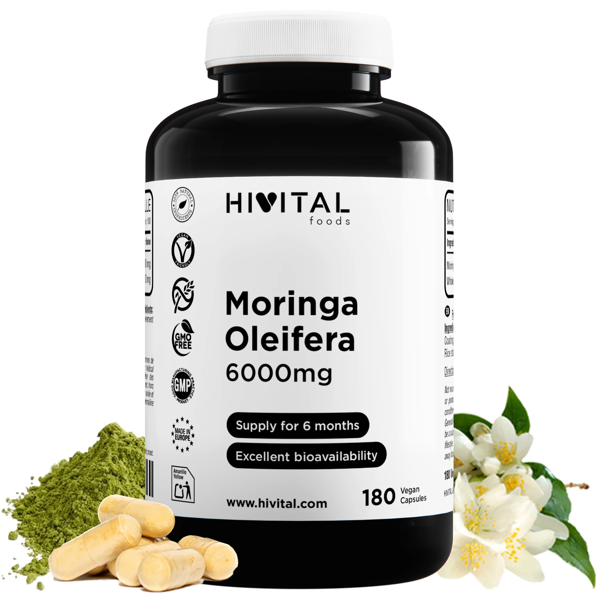 Moringa Oleifera 6000 mg | 180 cápsulas veganas. Hivital