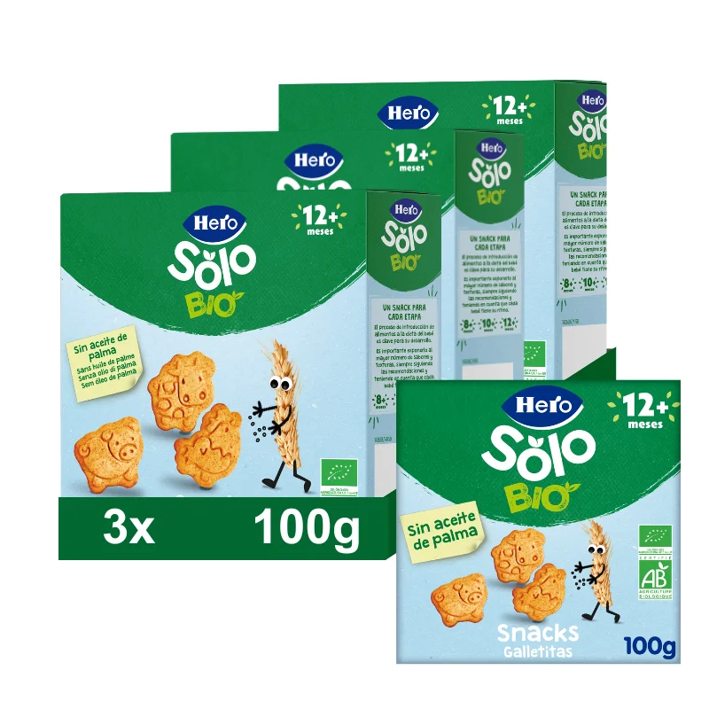Hero solo bio pack of animal cookie snacks. Pack 3x100gr - Product Main Image