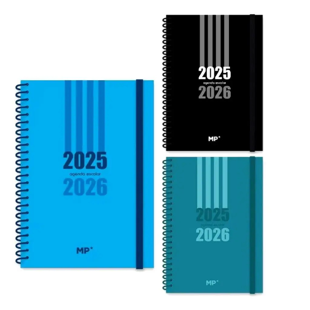 Mp-Agenda Escolar  semana vista 2025-2026 - Agenda Escolar desde Septiembre 2025 a junio 2026- Diseño en Portada semana vista ,tamaño 13x17 ,tapa plastica ,Encuadernación espiral cierre con