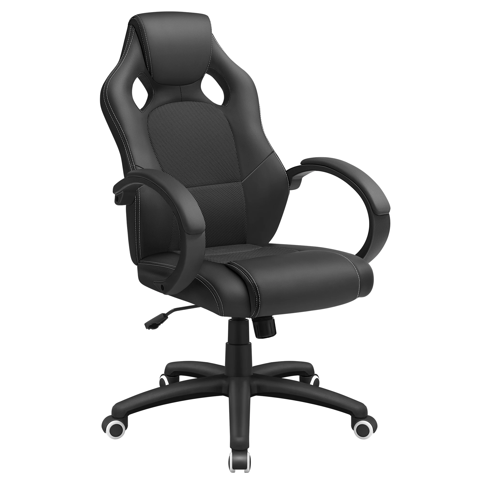 SONGMICS Racing Silla de Escritorio de Oficina Ergonómica Regulable con Ruedas, Negro
