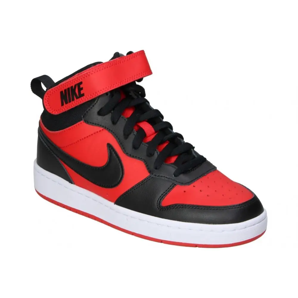 NIKE | Sports Nike Court Borough Mid 2 child-red slipper with black details-Casual Sneaker with lace closure and Velcro-Casual style-versatile-CD7782-602 model