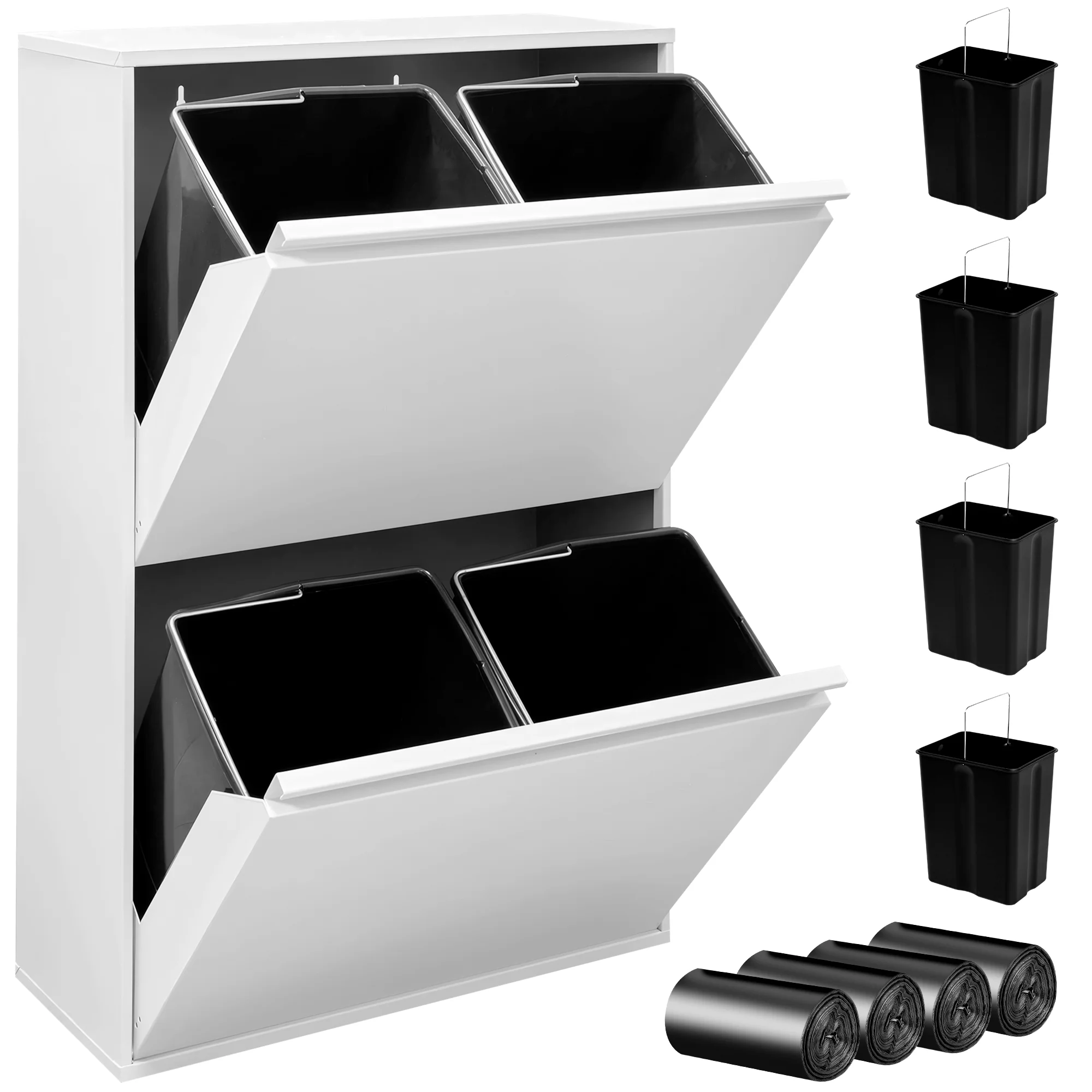 RELAXTY Cubo de Basura de Cocina con 4 Compartimentos – Mueble con 2 Cajones Extraíbles y 4 Contenedores de 17 L – Antihuellas