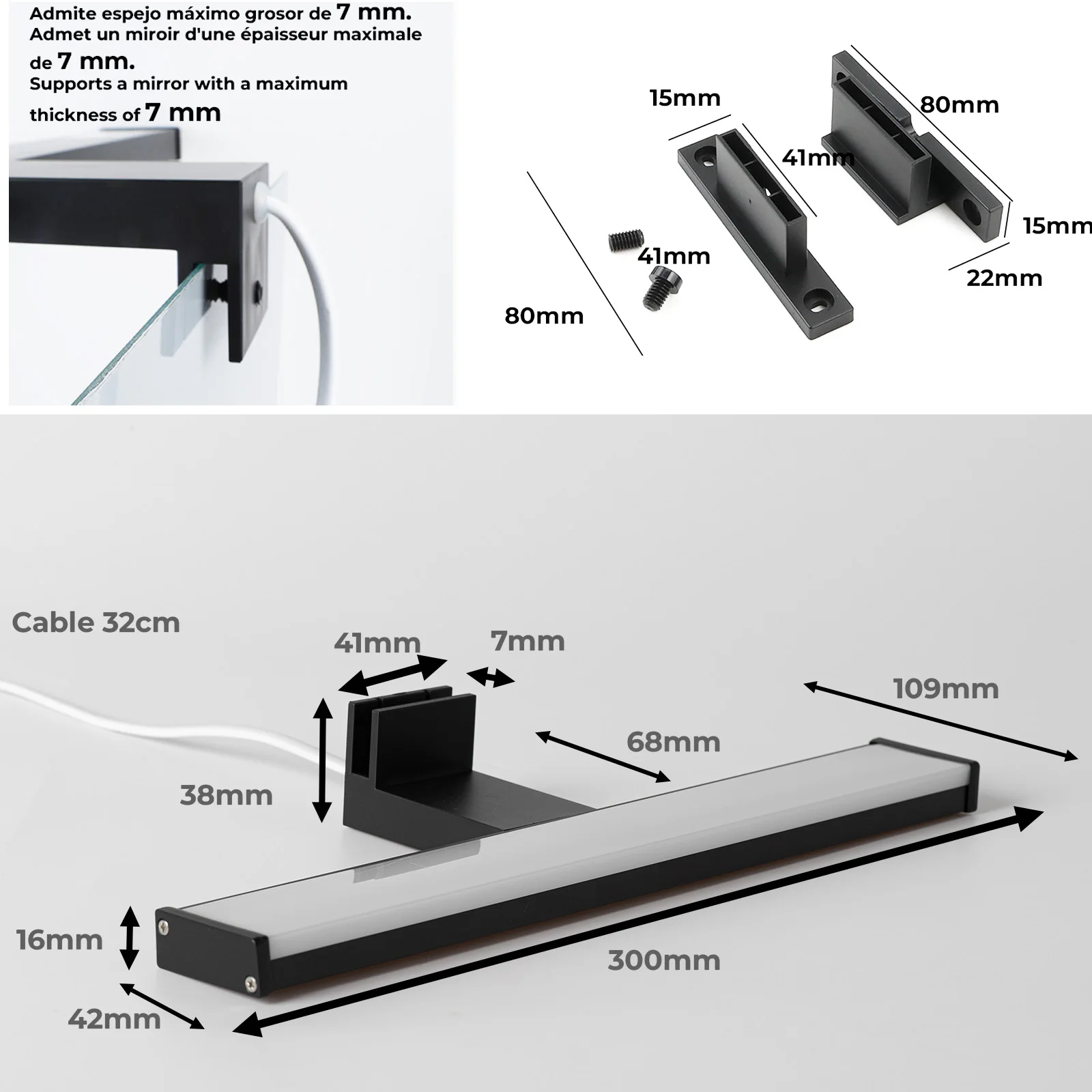 ALPINALUZ LED Wall Lamp 8W 30cm for Bathroom, available in matte black or chrome, features a modern aluminum design, IP44 protection, and neutral white light (4000K) for mirrors and furniture.