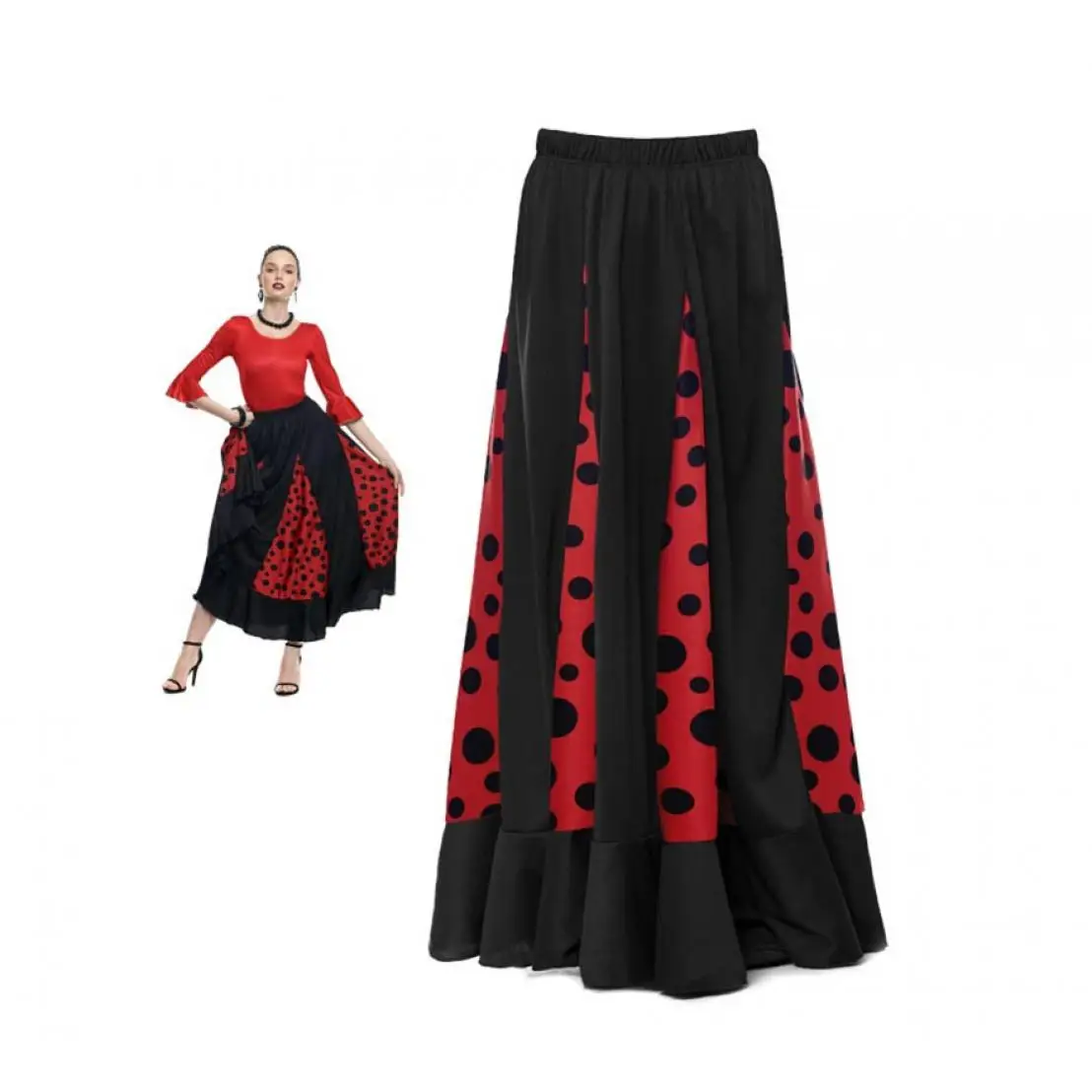 Parland Sevillana red and black moon keel skirt for women