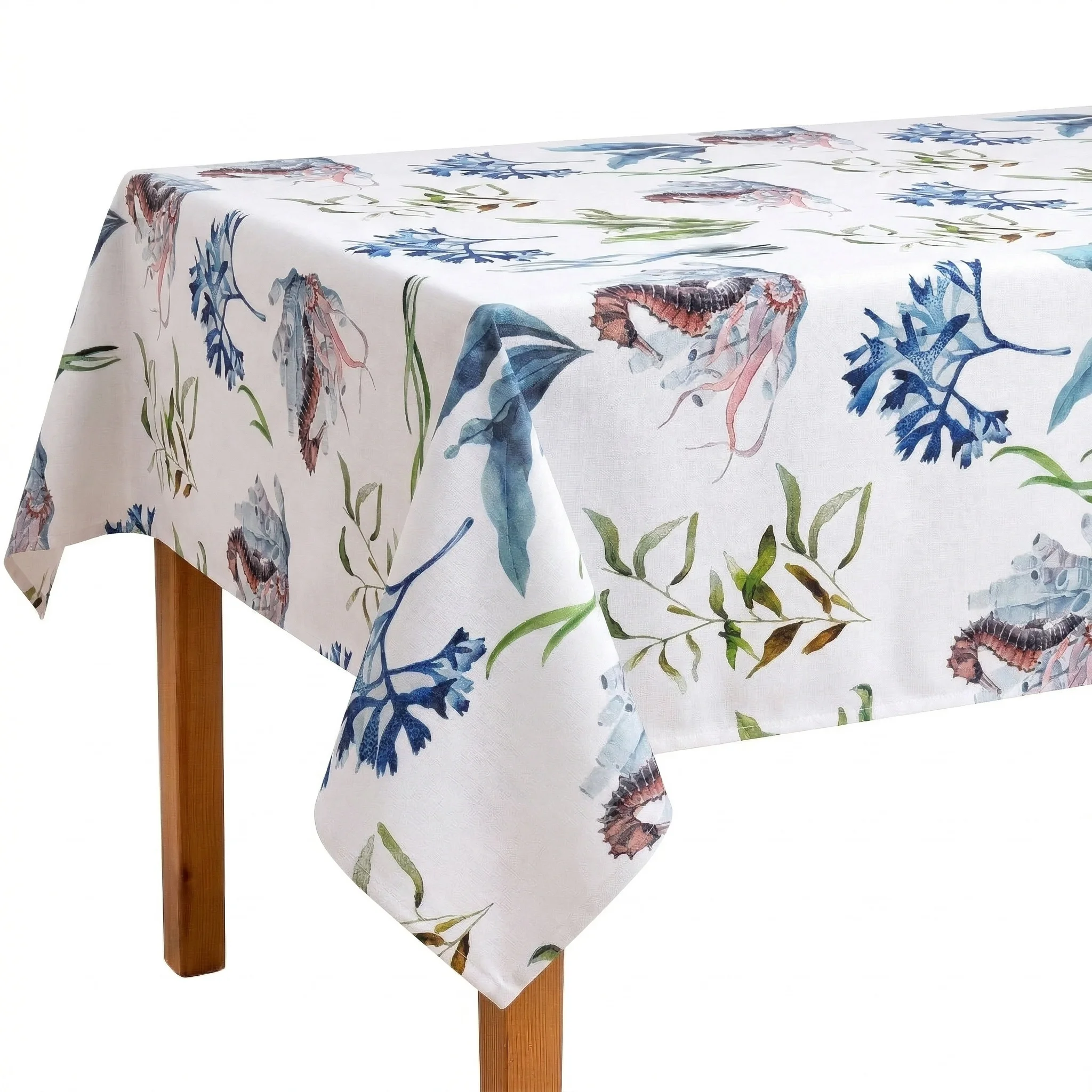 Mantel Rectangular Resistente al Agua, Tela Resinada de Fácil Limpieza con Diseño Marino para Cocina, Comedor, Terraza y Jardín