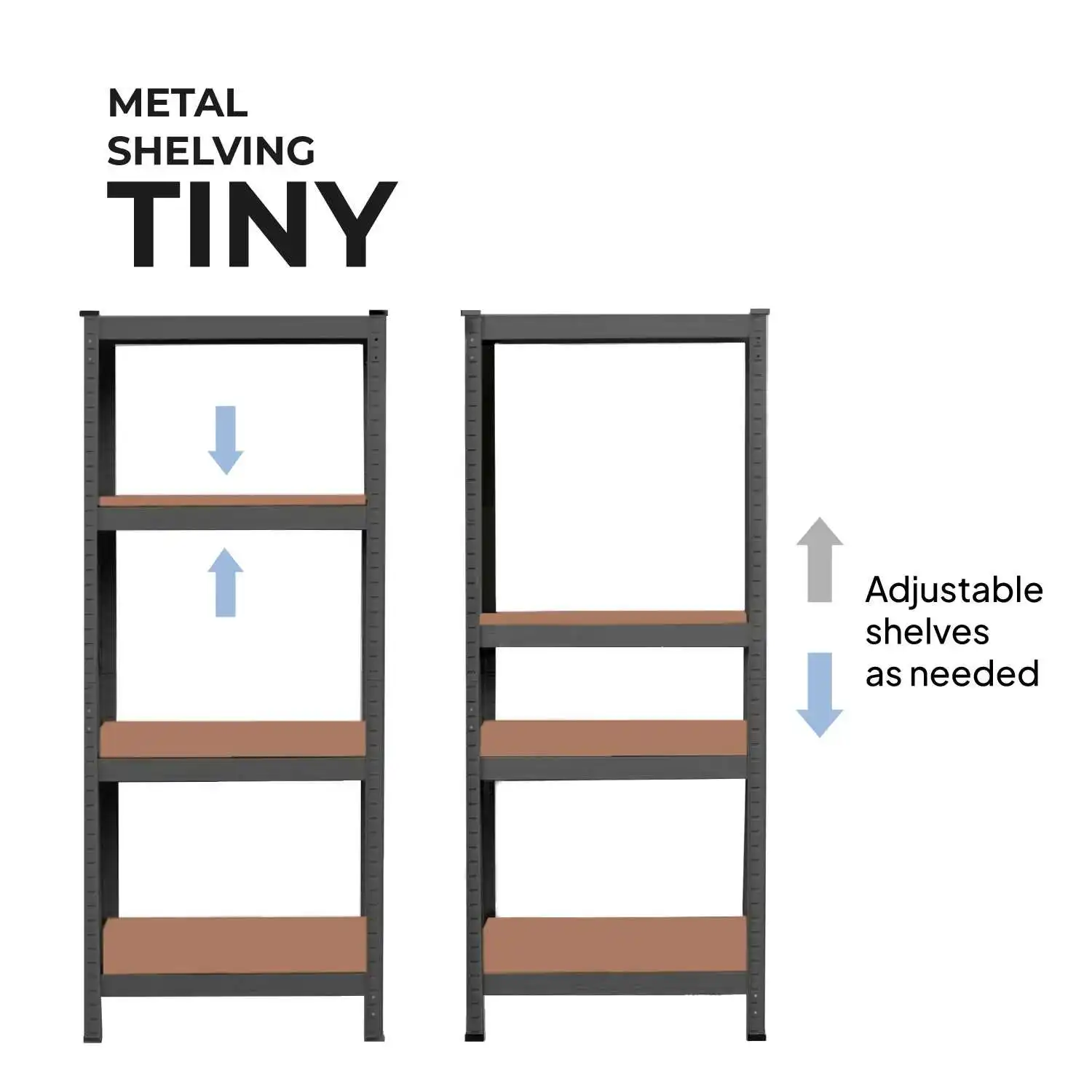 OioDual Metal Shelf Tiny Grey, Shelf for Home, Storage Rack, Storage Rack, Furniture, Office, Divisible Storage Shelves, Screwless, 240kg, 4 shelves MDF, 150x60x30cm