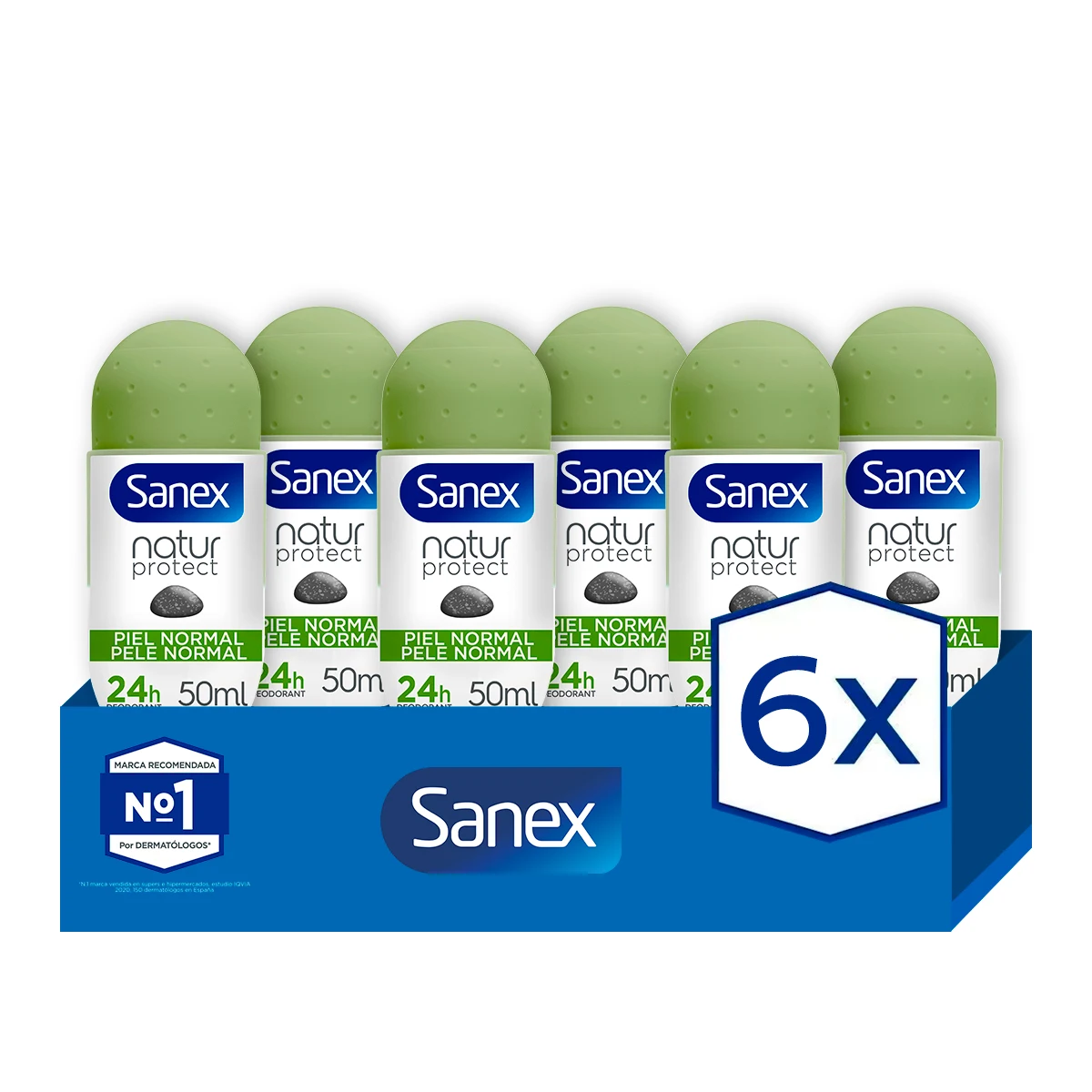 Desodorante roll-on Sanex Natur Protect piel normal 24h con piedra de alumbre 50ml. Pack 6