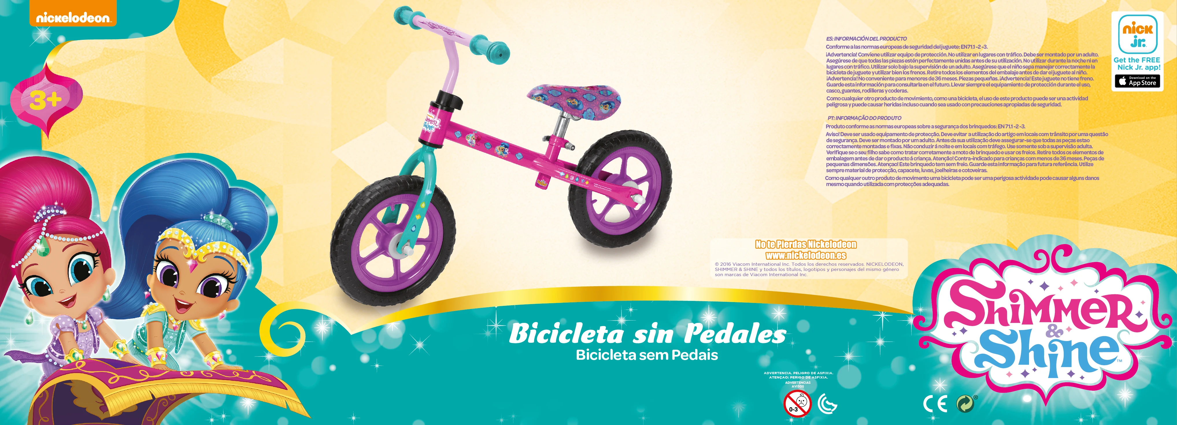 2 wheel bicycle without pedals, Shimmer , Unicorn or Dino light and easy to operate. Adjustable saddle and handlebar. Quality at the best price. According to the regulations CE. + 3 years