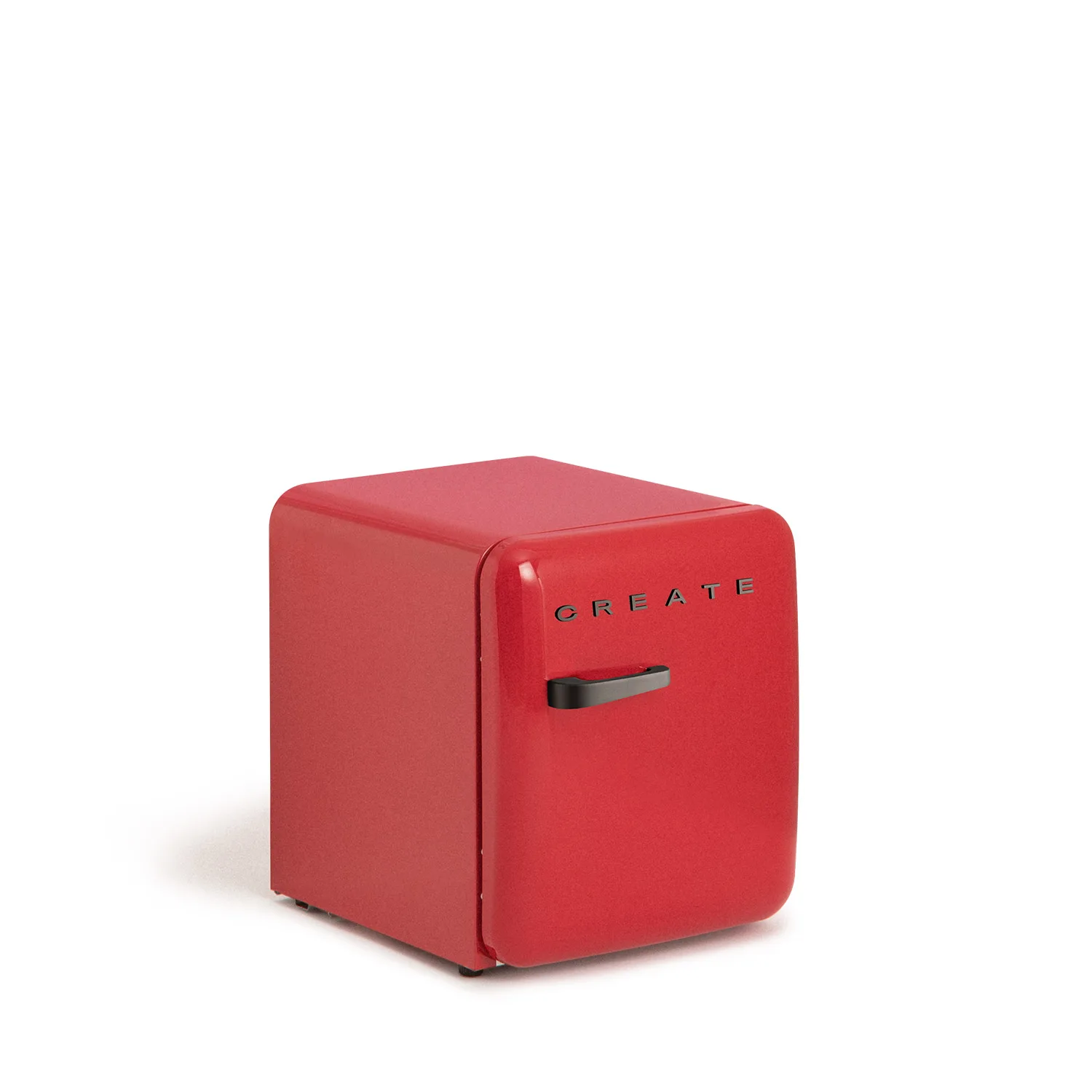 CREATE - RETRO FRIDGE 48L BLACK - Stylish mini refrigerator with a capacity of 48L, adjustable shelves, and low noise at 39dB, perfect for small spaces and enhancing your vintage kitchen decor.