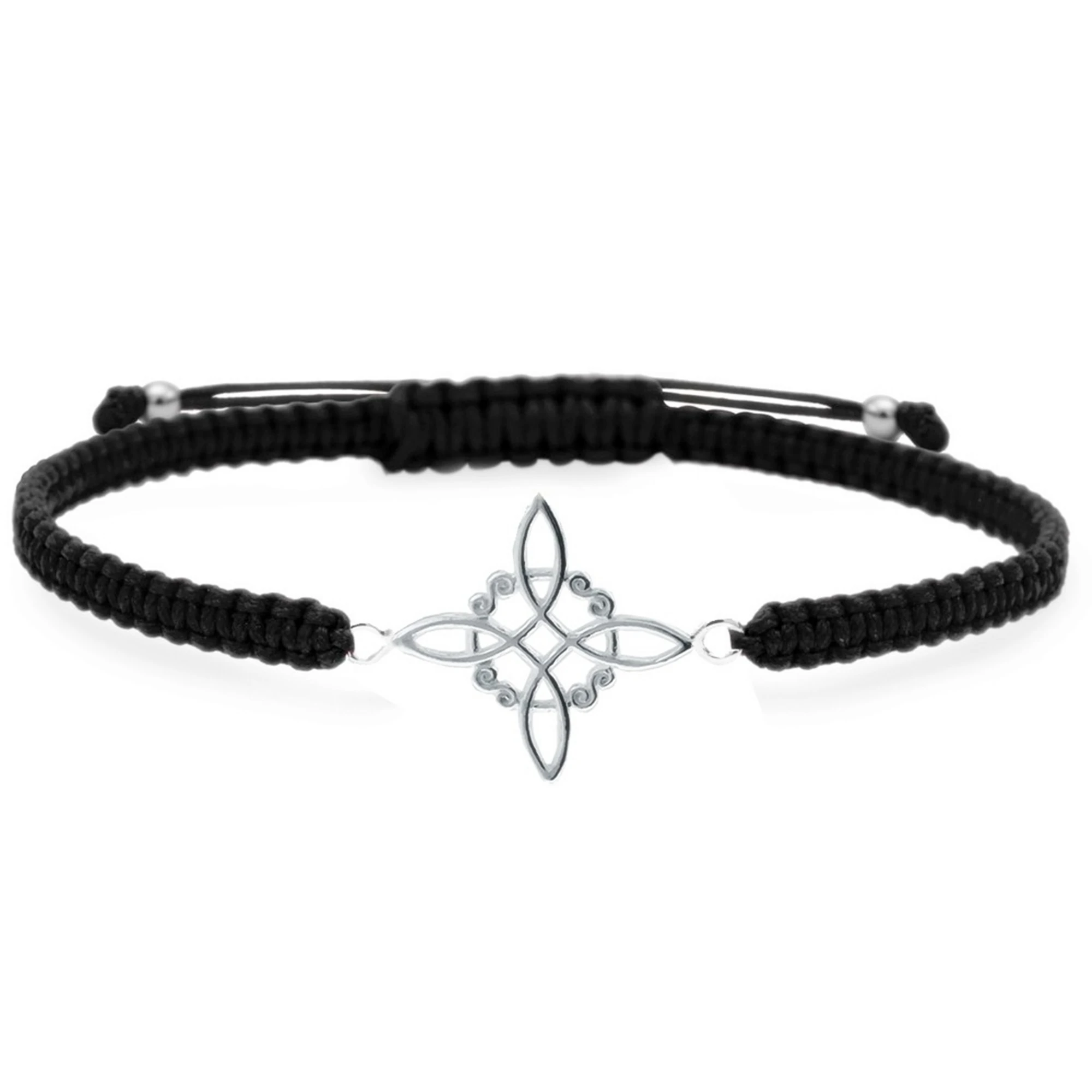 ENTREPLATA Pulsera Hilo Macrame Negro con Colgante de Plata de Ley 925 Nudo de Brujas Amuleto de Suerte Amor y Amistad