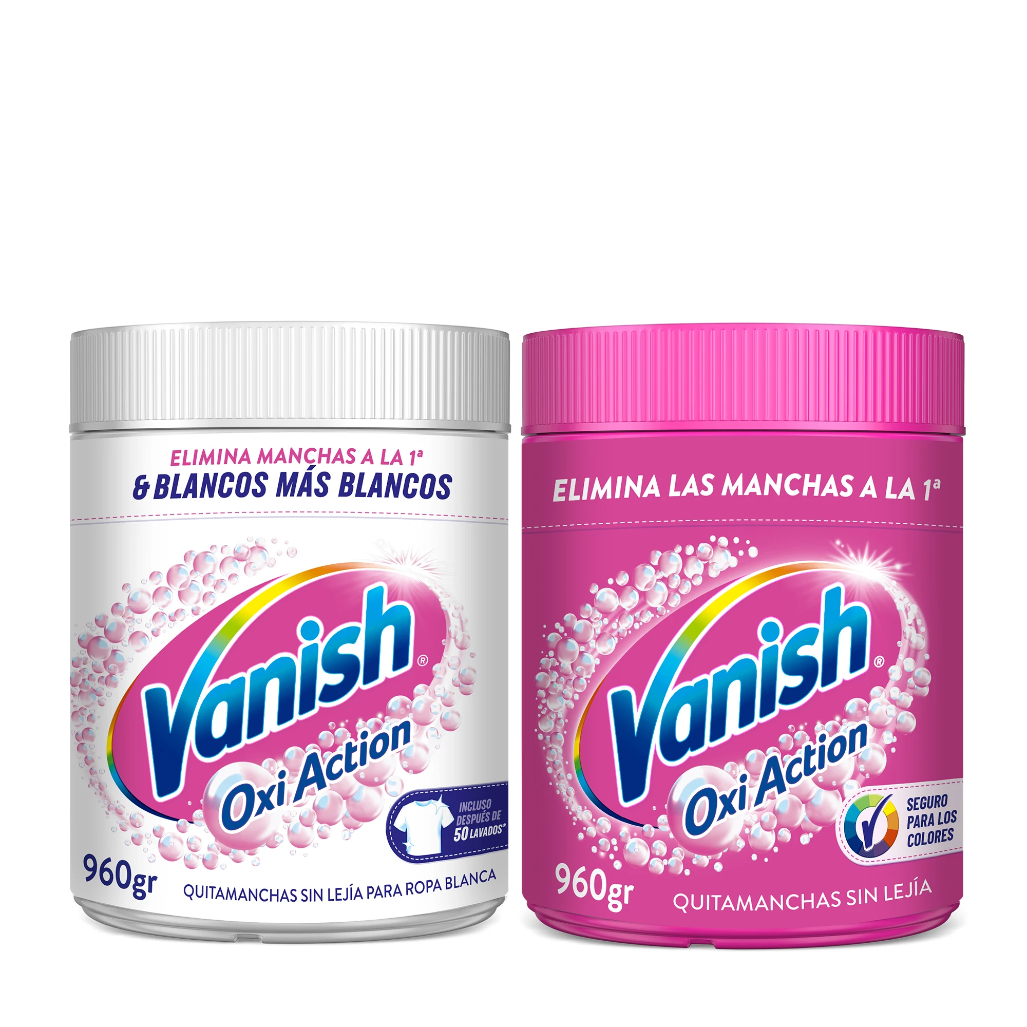 Vanish Oxi Action Quitamanchas y Blanqueador en Polvo 960 g + Vanish Oxi Action Quitamanchas en Polvo 960 g, Ropa Blanca y Color, Elimina Manchas Difíciles Sin Lejía, Potencia la Blancura y Protege los Tejidos